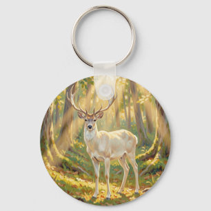 Majestic Golden Forest Buck Painting Key Ring