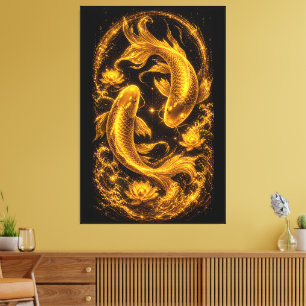 Majestic Golden Koi Fish Pair Luxury Canvas Print