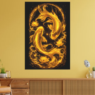 Majestic Golden Koi Fish Pair Luxury Canvas Print