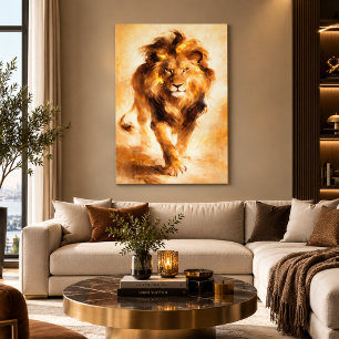 Majestic Golden Lion Abstract Painting Luxury Art Canvas Print