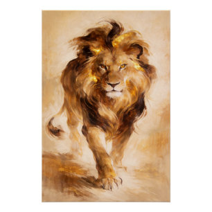 Majestic Golden Lion Abstract Painting Luxury Art Poster