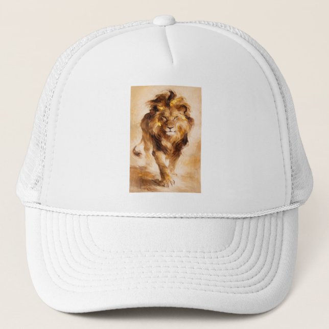 Majestic Golden Lion Abstract Painting Luxury Art Trucker Hat (Front)