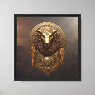 Majestic Golden Lion Crest Fantasy Stretched  Canvas Print
