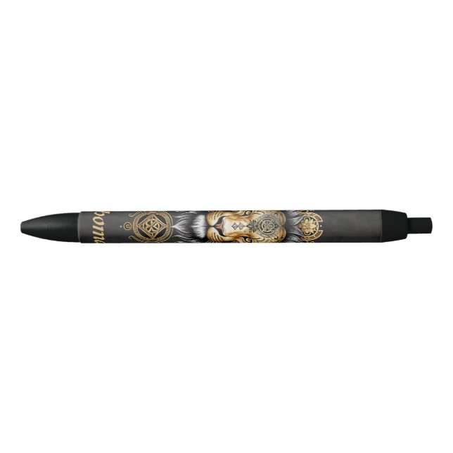 Majestic golden lion head with black mane. black ink pen (Front)