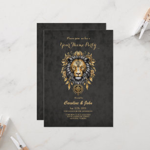 Majestic golden lion head with black mane. invitation