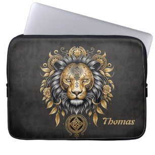 Majestic golden lion head with black mane. laptop sleeve