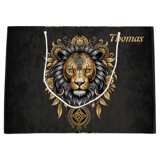Majestic golden lion head with black mane. large gift bag (Front)