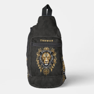 Majestic golden lion head with black mane. sling bag