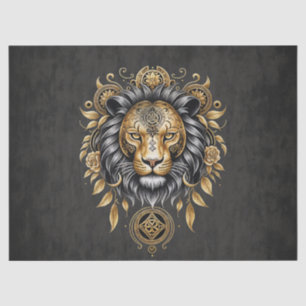 Majestic golden lion head with black mane. tissue paper