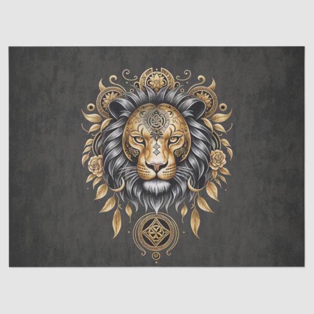 Majestic golden lion head with black mane. tissue paper (Front)