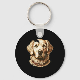 Majestic Golden Retriever Dog Illustration Sticker Key Ring