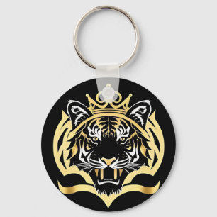 Majestic Golden Tiger Illustration Key Ring
