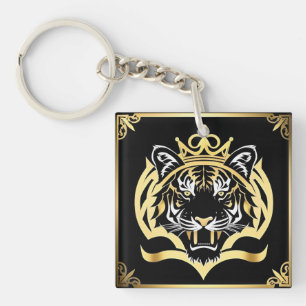 Majestic Golden Tiger Illustration Key Ring
