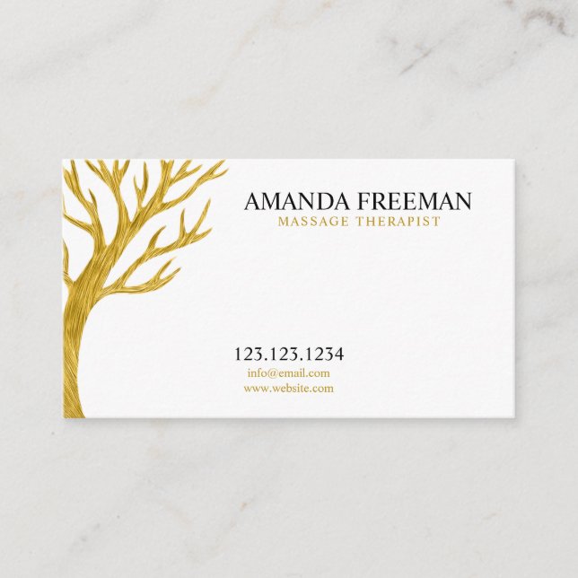 Majestic Golden Tree Massage Therapist Business Card (Front)