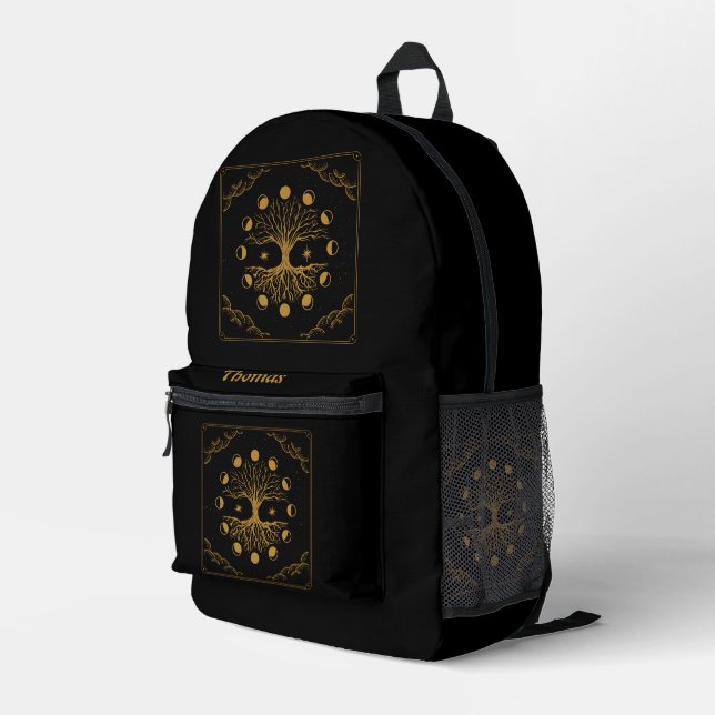 Majestic golden Tree of Life Printed Backpack (Back Corner Right)