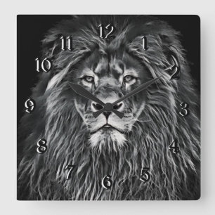 Majestic Gray Lion Square Wall Clock