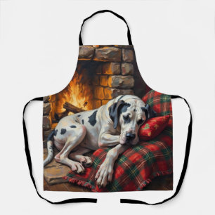 Majestic Great Dane Asleep by Fireplace Cozy Apron