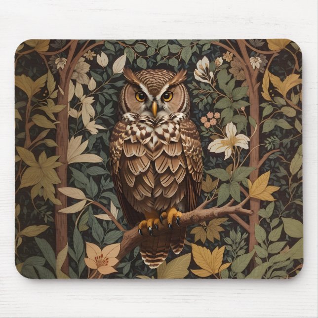 Majestic Great Horned Owl Forest Mouse Mat (Front)