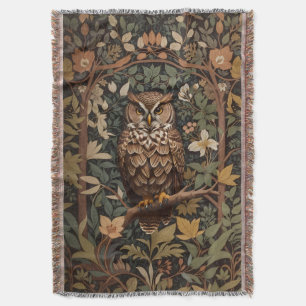 Majestic Great Horned Owl Forest Throw Blanket