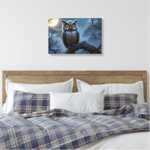 Majestic Great Horned Owl Under Full Moon Canvas Print