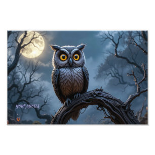 Majestic Great Horned Owl Under Full Moon Photo Print