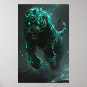 Majestic Green Tiger Portrait Poster