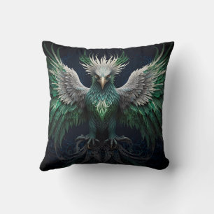 Majestic Green & White Phoenix Bird Cushion