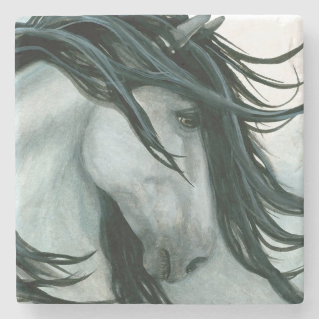 Majestic Grey Horse by Bihrle Stone Coaster (Front)