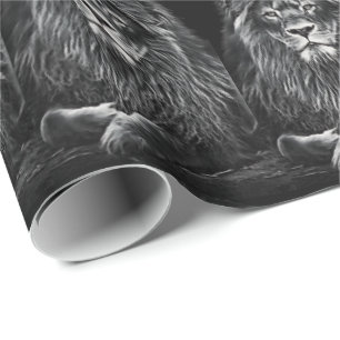 Majestic Grey Lions Pattern Wrapping Paper