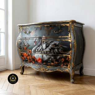 Majestic Grey Swan with Crown Floral Decoupage  Tissue Paper