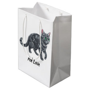 Majestic Grey Tabby Cat with Green Eyes Illustrati Medium Gift Bag