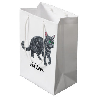 Majestic Grey Tabby Cat with Green Eyes Illustrati Medium Gift Bag