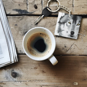 Majestic Grey Wolf Portrait Golden Eyes Wildlife Key Ring