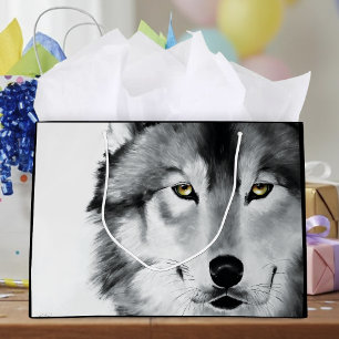 Majestic Grey Wolf Portrait Golden Eyes Wildlife Large Gift Bag