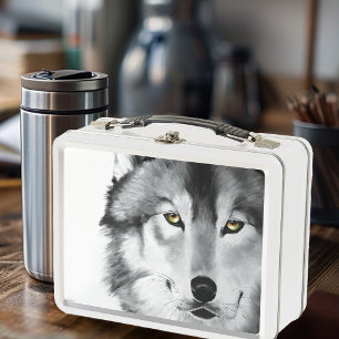 Majestic Grey Wolf Portrait Golden Eyes Wildlife Metal Lunch Box