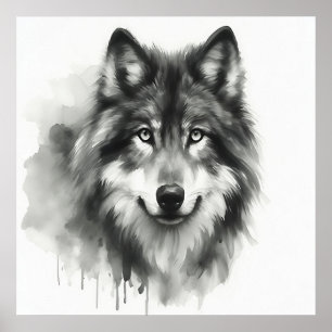 Majestic Grey Wolf Stunning Watercolor Wildlife Poster