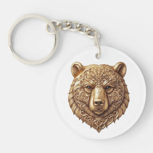 Majestic Grizzly Bear Acrylic Keychain, Regal Wild Key Ring