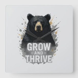 Majestic Growth Black Bear Art Square Wall Clock