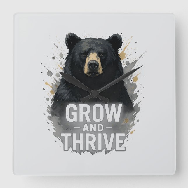 Majestic Growth Black Bear Art   Square Wall Clock (Front)