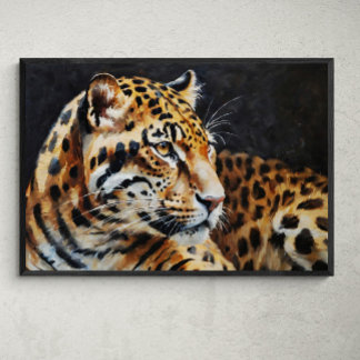 Majestic Guardian: Jaguar Oil Painting Poster