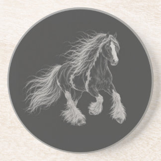 Majestic Gypsy Vanner Horse Chalk Art Stone Coaster