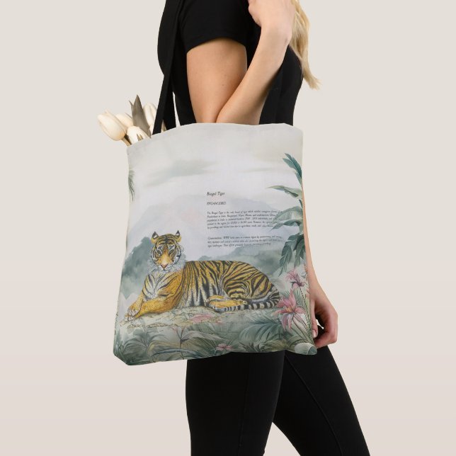 Majestic Hand-Painted Royal Bengal Tiger Tote Bag (Close Up)