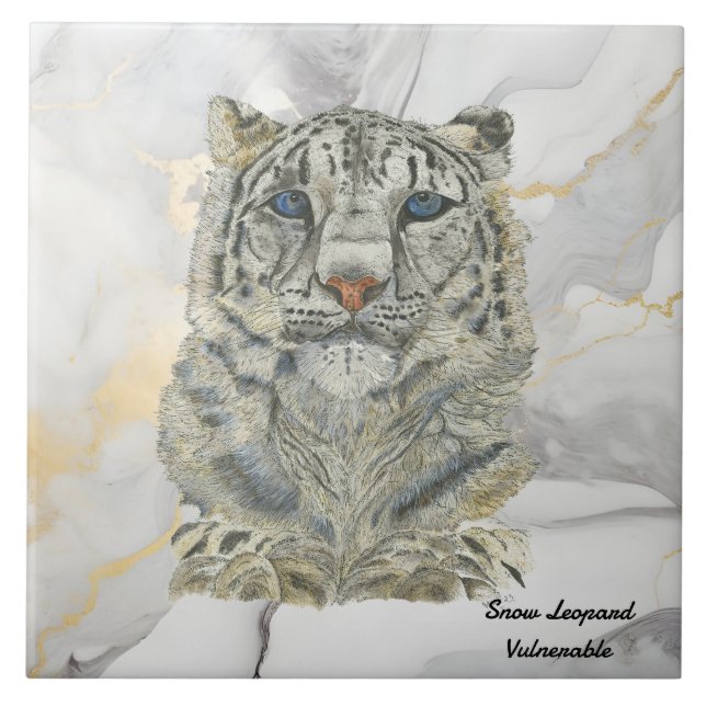 Majestic Hand Painted Snow Leopard Tile (Front)