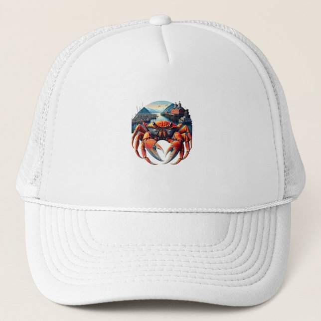 Majestic Harbour Sentinel A Vibrant Crab  Trucker Hat (Front)