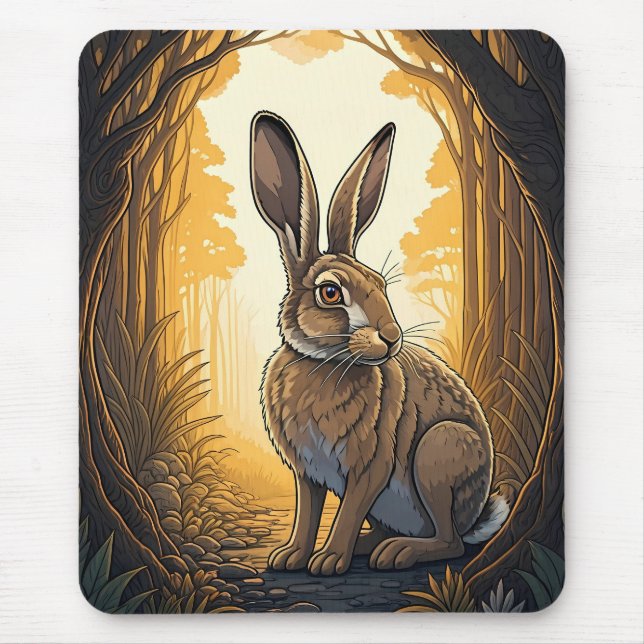 Majestic Hare in Enchanted Forest Mouse Mat (Front)