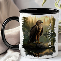Majestic Hawk Forest Lake Illustration
