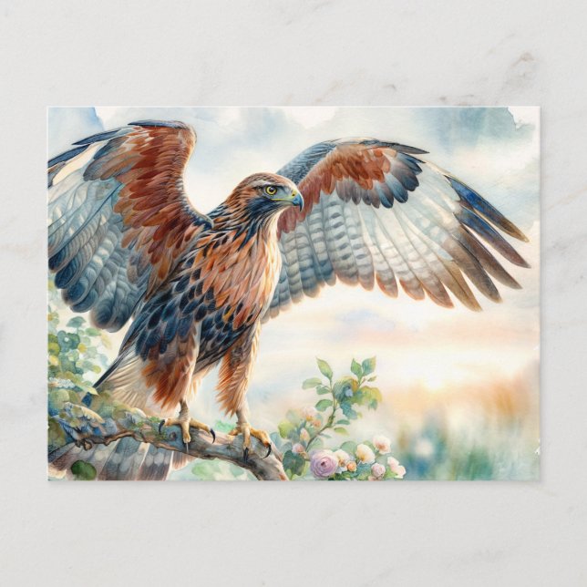 Majestic Hawk Watercolor Bird of Prey Postcard (Front)