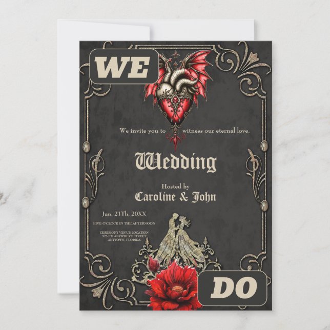 Majestic heart, a Gothic Romance Invitation (Front)