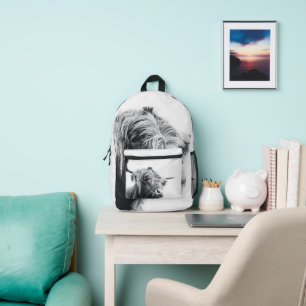 Majestic Highland cow black and white Printed Backpack