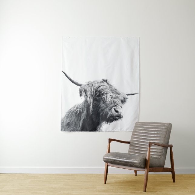 Majestic Highland cow black and white Tapestry (In Situ)